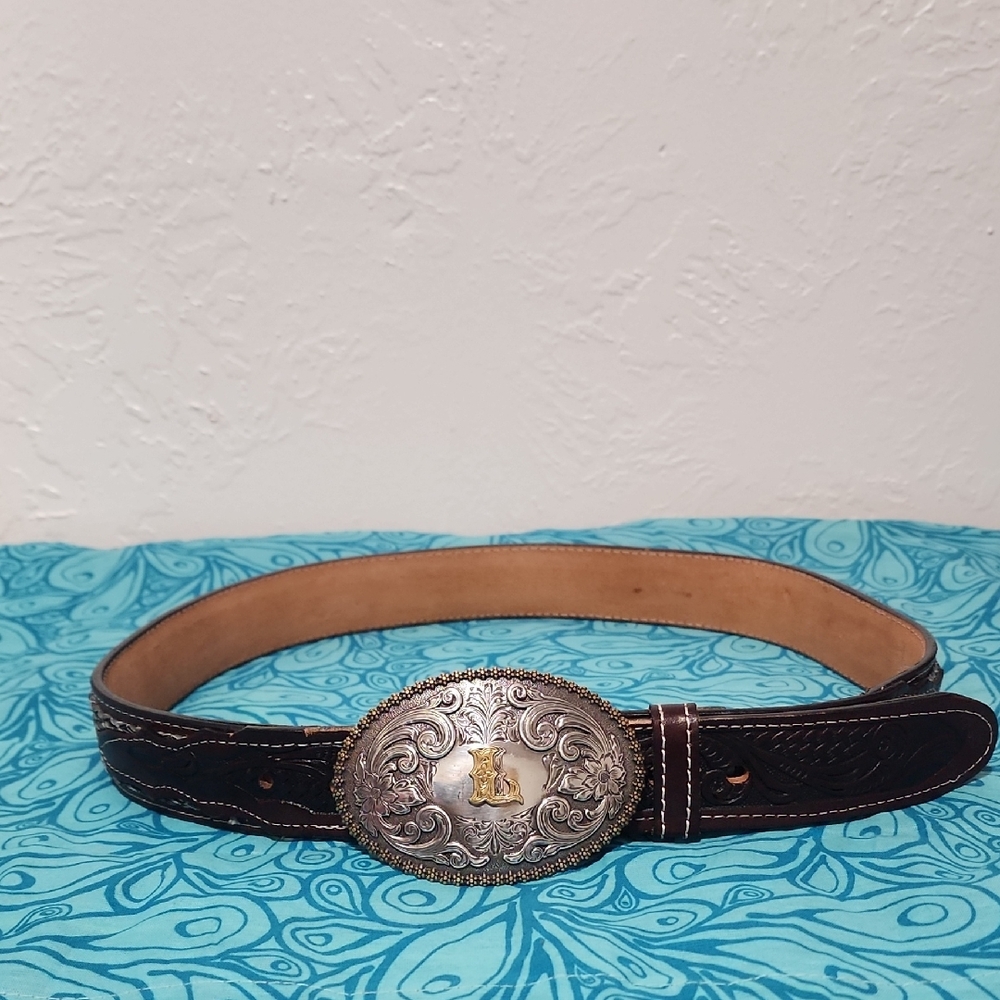 Nacona Brown Leather Belt with Silver Buckle